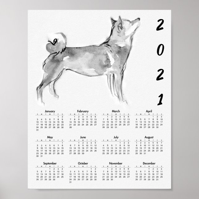 Shiba Inu Originalmålning 1 Kalenderplansch 2021 Poster (Framsidan)
