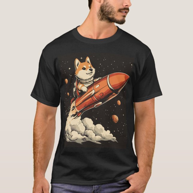 Shiba Inu på en Rocket T Shirt (Framsida)