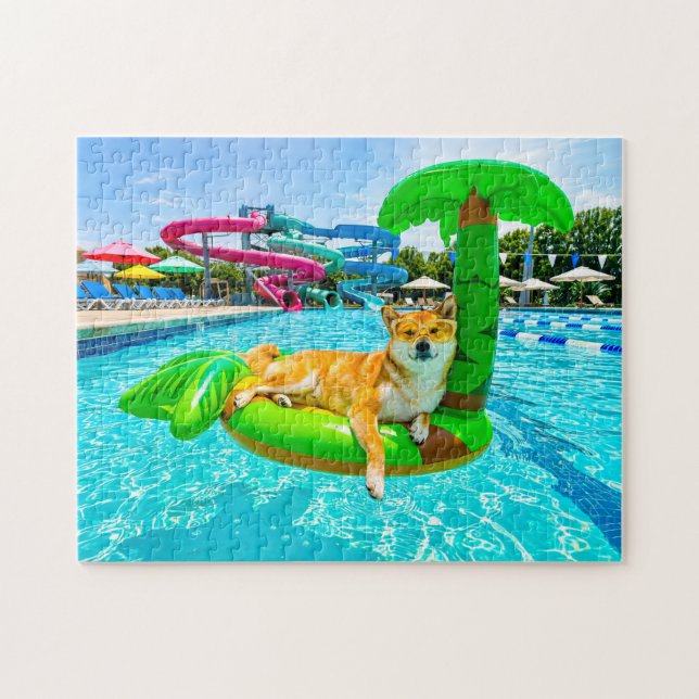Shiba Inu på palmflotte Pussel (Horisontell)