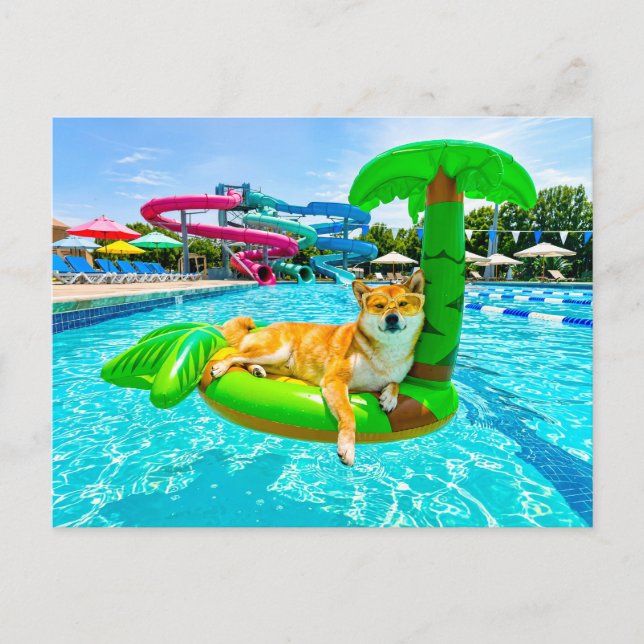 Shiba Inu på palmflotte Vykort (Framsida)