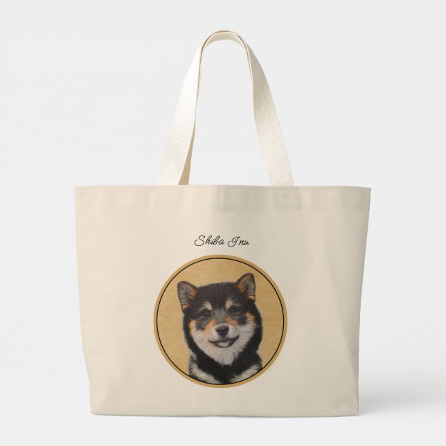 Shiba Inu Painting Black och Tan Original Hund Art Jumbo Tygkasse (Baksida)