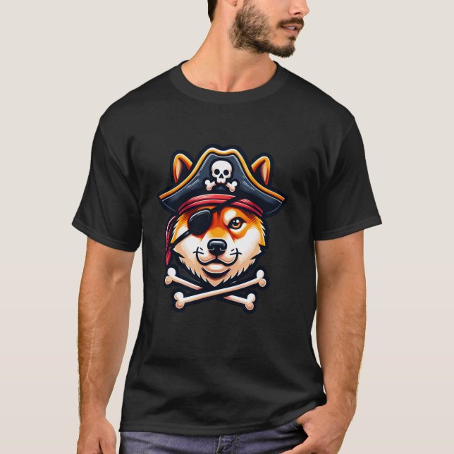 Shiba Inu Pirat Costume Skull Crossbone Hund Kärle T Shirt (Framsida)