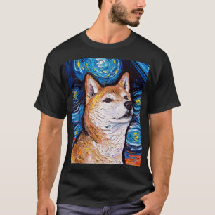 Shiba Inu Porträtt Starry Night Hund Art av Aja743 T Shirt