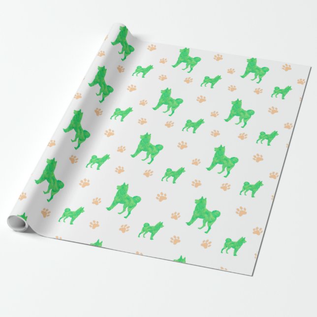 Shiba Inu Presentpapper - Minimalt Grönt Paket  (Utrullad)