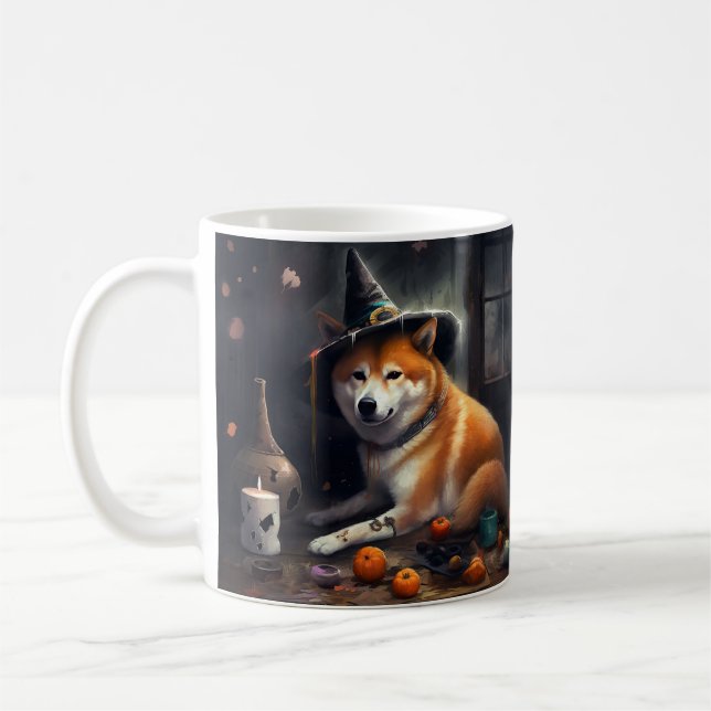 Shiba Inu Pumpkins Halloween Scary Kaffemugg (Vänster)
