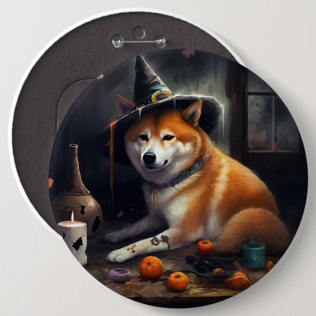 Shiba Inu Pumpkins Halloween Scary Knapp (Framsida & baksida)