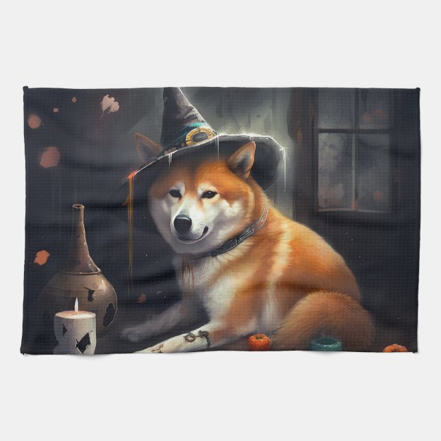Shiba Inu Pumpkins Halloween Scary Kökshandduk (Horisontell)