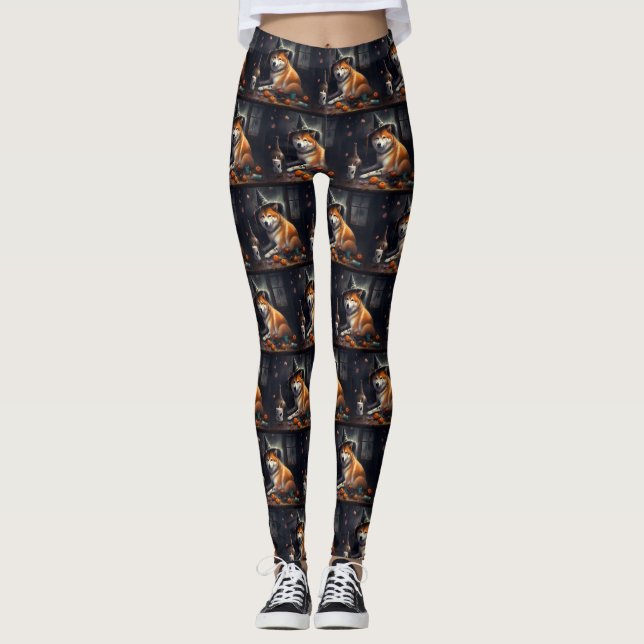 Shiba Inu Pumpkins Halloween Scary Leggings (Framsida)