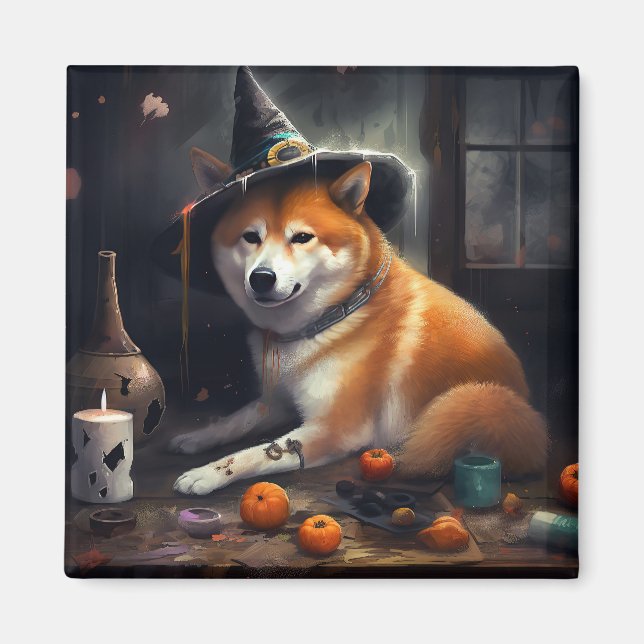Shiba Inu Pumpkins Halloween Scary Magnet (Framsidan)