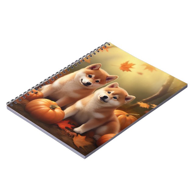 Shiba Inu Puppy Autumn Delight Pumpkin Anteckningsbok (Vänstra Sidan)