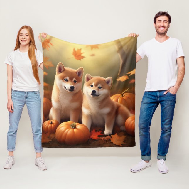 Shiba Inu Puppy Autumn Delight Pumpkin Fleecefilt (På plats)