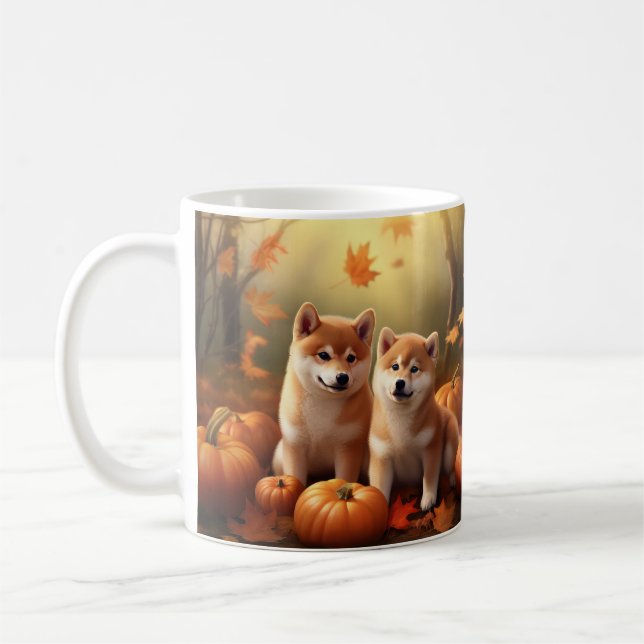 Shiba Inu Puppy Autumn Delight Pumpkin Kaffemugg (Vänster)
