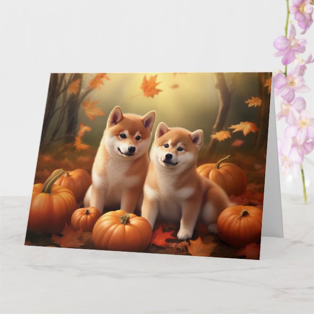 Shiba Inu Puppy Autumn Delight Pumpkin Kort (Orkide)
