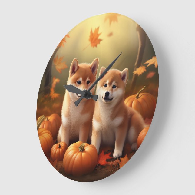 Shiba Inu Puppy Autumn Delight Pumpkin Stor Klocka (Vinkel)