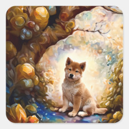 Shiba Inu Puppy Fyrkantigt Klistermärke