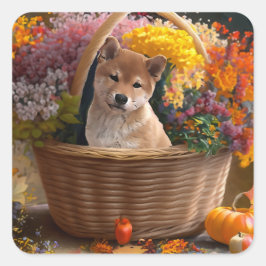 Shiba Inu Puppy Fyrkantigt Klistermärke