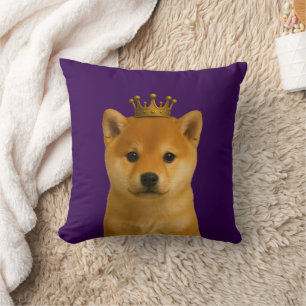 Shiba Inu Puppy i Cute Guld Krona Kudde