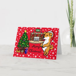 Shiba Inu Puppy jul Santa Red Helgkort