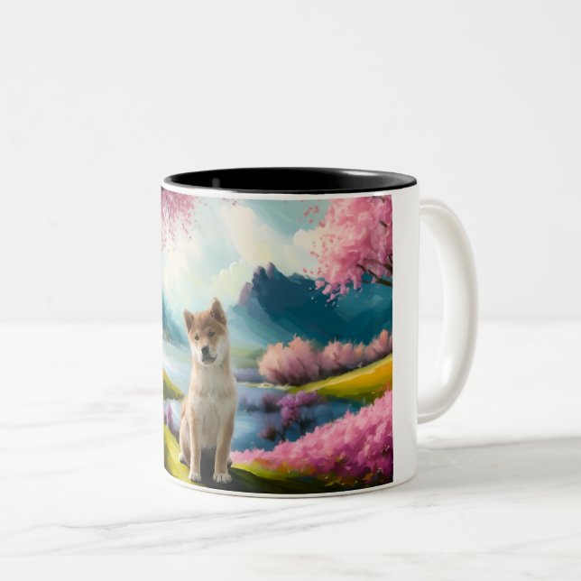 Shiba Inu Puppy Två-Tonad Mugg (Framsida höger)