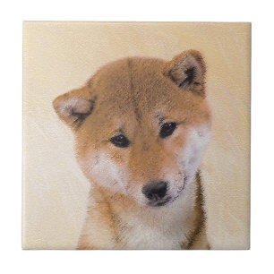 Shiba Inu (röd) målning - original- hundkonst Kakelplatta