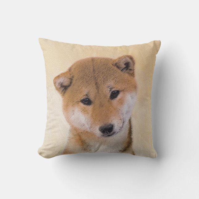 Shiba Inu (röd) målning - original- hundkonst Kudde (Framsida)