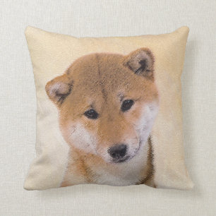 Shiba Inu (röd) målning - original- hundkonst Kudde
