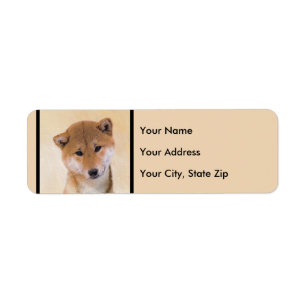 Shiba Inu (röd) målning - original- hundkonst Returadress Etikett