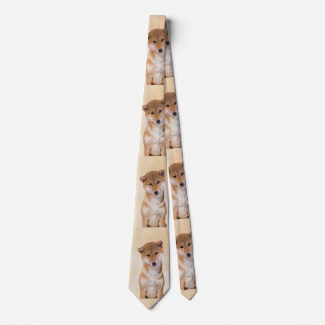 Shiba Inu (röd) målning - original- hundkonst Slips (Framsida)