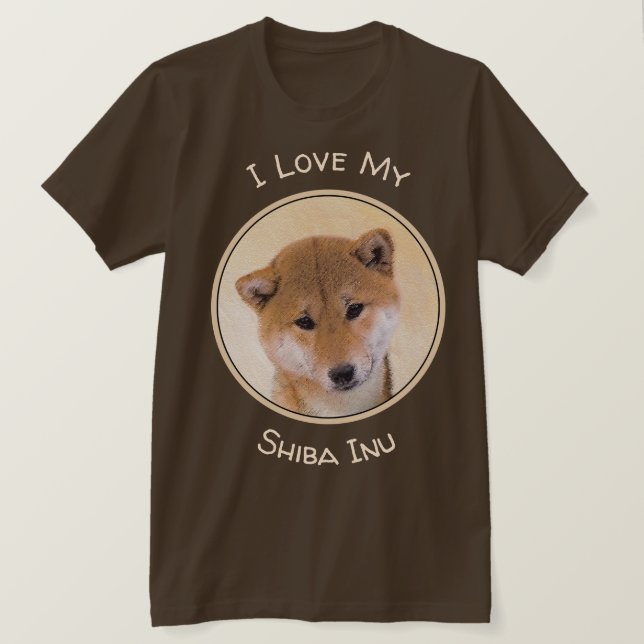 Shiba Inu (röd) målning - original- hundkonst T Shirt (Design framsida)
