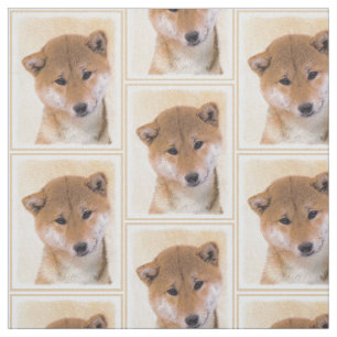 Shiba Inu (röd) målning - original- hundkonst Tyg