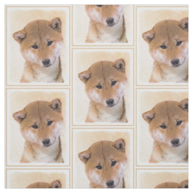 Shiba Inu (röd) målning - original- hundkonst Tyg (Provkarta)