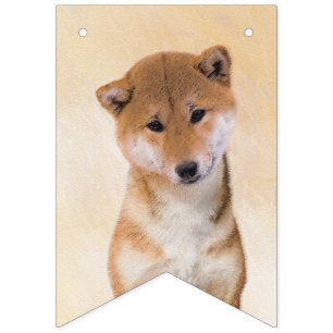 Shiba Inu (röd) målning - original- hundkonst Vimplar
