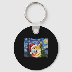 Shiba Inu Santa Hat jul Starry Nght Art Hund Nyckelring