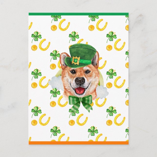 Shiba Inu Shamrock St. Patricks Day Helg Vykort (Framsida)