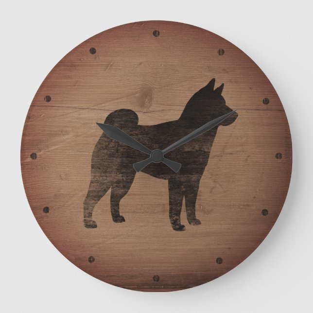 Shiba Inu Silhouette Rustic Stor Klocka (Framsida)