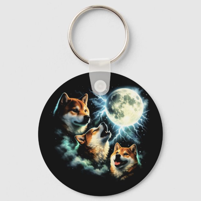 Shiba Inu som ylar mot månen Grafisk Celestial   Nyckelring (Framsida)