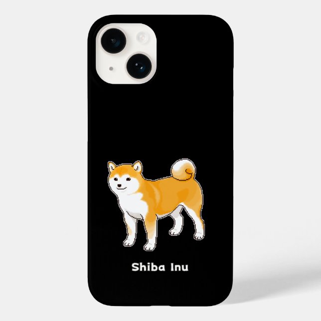 Shiba Inu stående med en varm sjö i pixelkonst (Baksida)