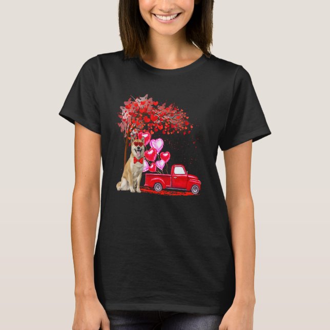 Shiba Inu Sunglasses Hearts Träd Pickupare Lastbil T Shirt (Framsida)