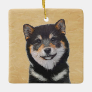 Shiba Inu (svarten och solbrännan) målning - Julgransprydnad Keramik