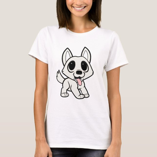 shiba inu tecknad kräm tee (Framsida)
