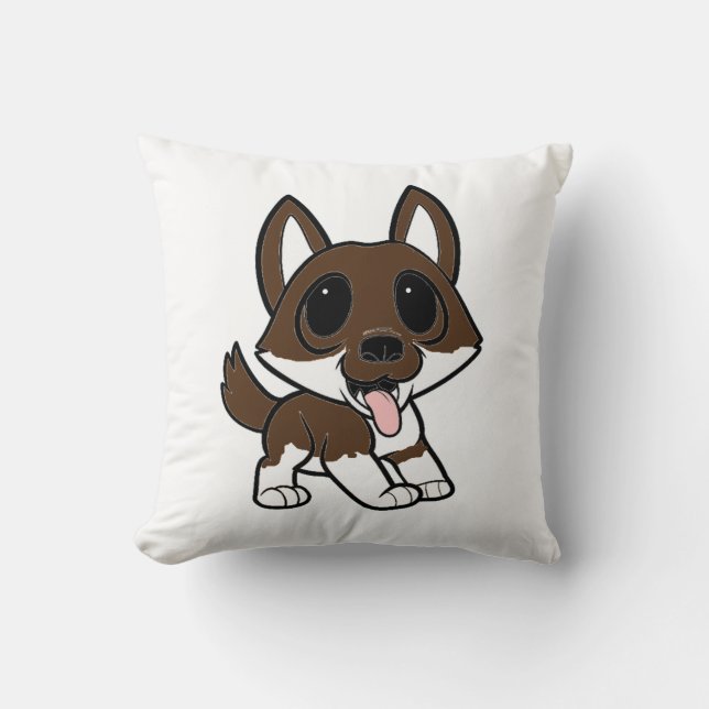 shiba inu tecknad röd sesam kudde (Framsida)