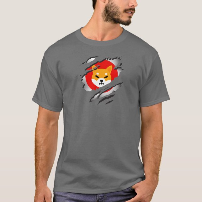 Shiba Inu Torn Image w/ Logotyp Reveal Underneath T Shirt (Framsida)