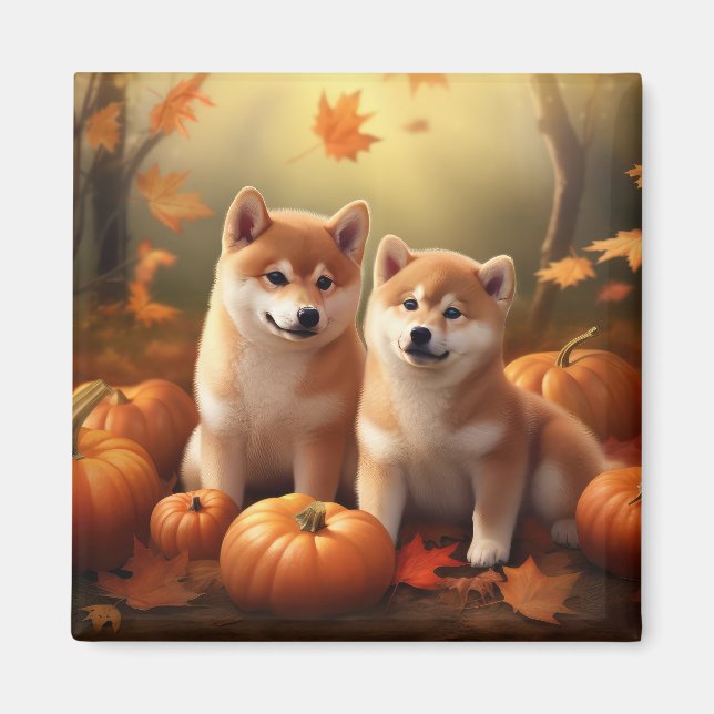 Shiba Inu Valp Höstglädje Pumpa Magnet (Framsidan)