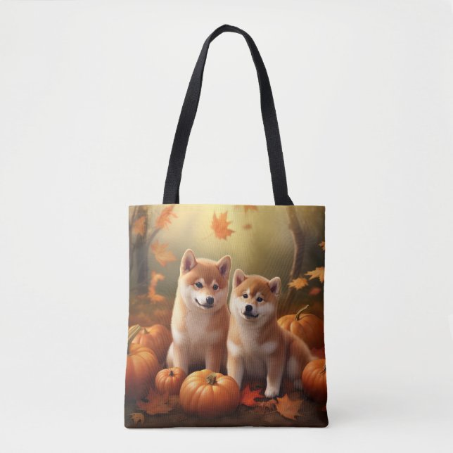 Shiba Inu Valp Höstglädje Pumpa Tygkasse (Framsida)