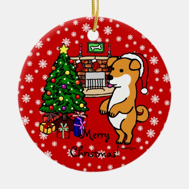 Shiba Inu valpjul Julgransprydnad Keramik (Framsidan)