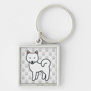 Shiba Inu Vit Fyrkantig Silverfärgad Nyckelring