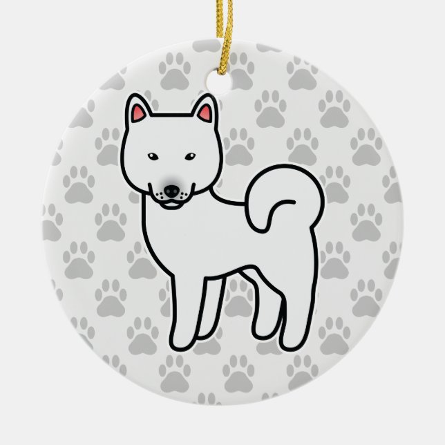 Shiba Inu Vit Julgransprydnad Keramik (Framsidan)