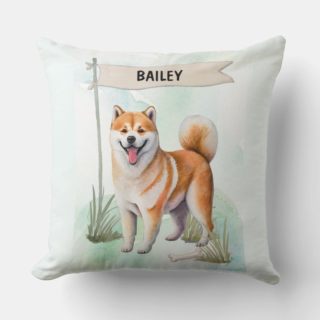 Shiba Inu Watercolor Personalized Dog Kudde (Framsida)