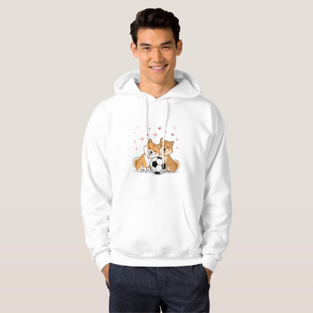 Shiba Inu with soccer ball for Valentine's Day Hoodie (Hel framsida)