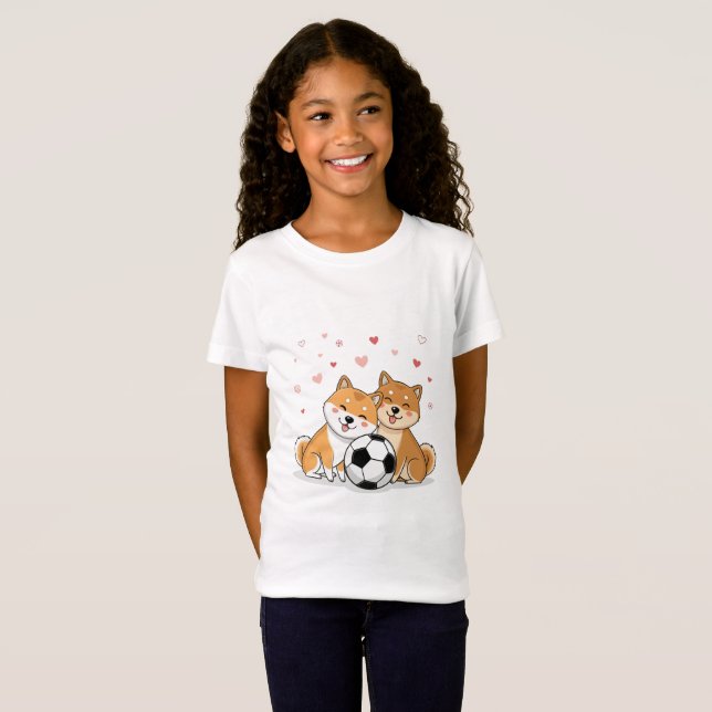 Shiba Inu with soccer ball for Valentine's Day T Shirt (Hel framsida)